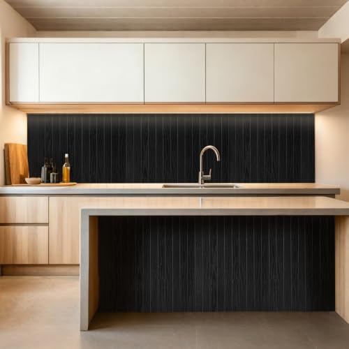 3D Peel and Stick Wall Panels PVC Grille Slat 197"x15.8" Self-Adhesive Wall Sticker Soundproof Paneling for Walls and Ceiling in Faux Black Wood Grain Texture - color: Black Wood Grain, size: 197"x15.8"