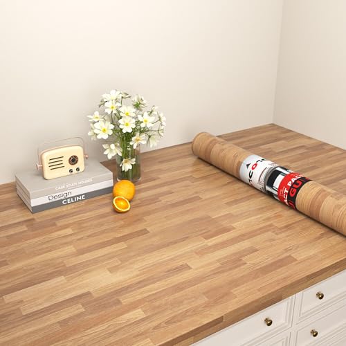 Decotalk 35in x 200in Large Butcher Block Countertop Peel and Stick Contact Paper Waterproof Wood Grain Contact Paper Peel and Stick Wallpaper Removable Countertops Butcher Block Cover Vinyl Wrap - size: 35" x 200"