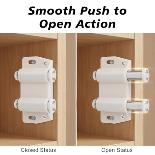 Magnetic Push Latch,Double Push to Open Cabinet Door Touch Latches,2 Pack - color: White