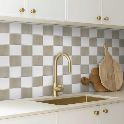 Commomy Matte 3D Peel and Stick Tile,10 Pcs 11.8"x11.8" Beige & White - color: Beige and White