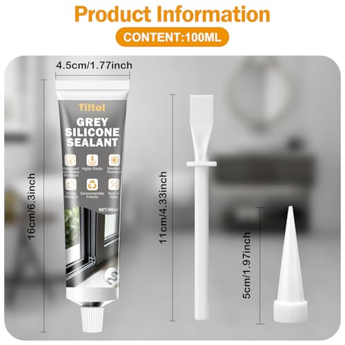 Grey Silicone Caulk Sealant - Caulk for Filling and Repairing Sinks, bathtubs, Shower Stalls, Toilet Bases, Tile Joints, and Door and Window Joints - color: Grey