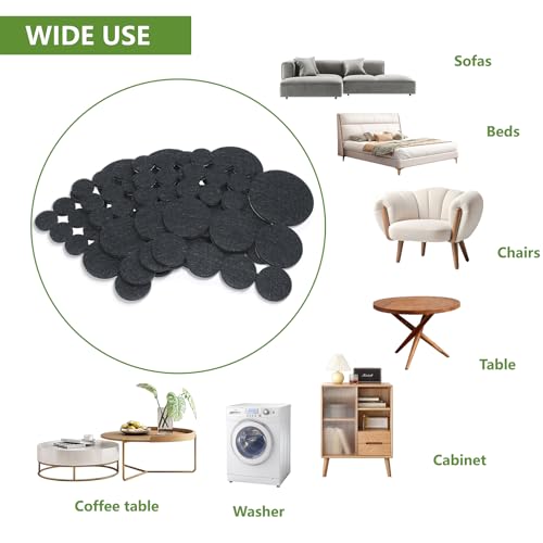Felt Furniture Pads for Hardwood Floors 68 PCS, Round, Black - size: 68PCS Value Pack Round Black