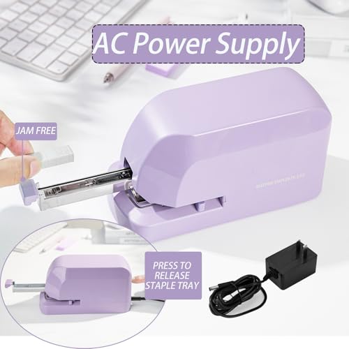 Heavy Duty Electric Stapler Value Pack, 45 Sheet Capacity, Includes 1500 Staples & Staple Remover, No-Jam, Faster Stapling, Automatic Stapler Desktop,AC Adapter Powered (Purple) - color: Purple
