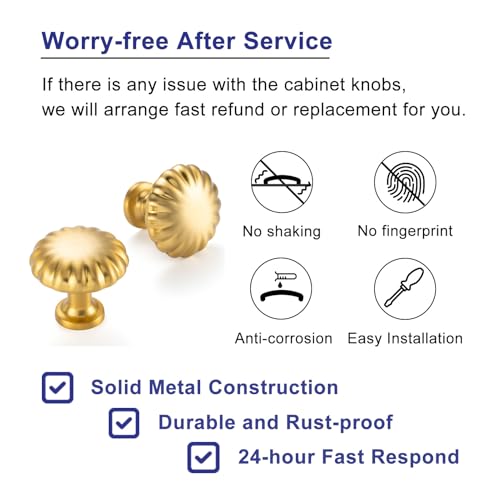 Round Brushed Gold Cabinet Knobs 1-1/4 Inch 10 Pack K2408 - color: Brushed Gold, size: Knob A-10 Pcs