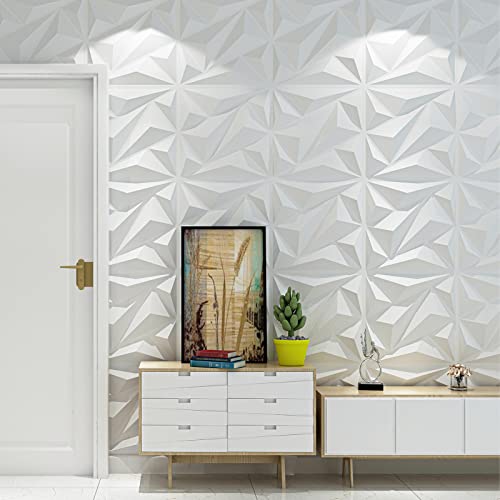 Art3dwallpanels 3D Wall Panels Diamond PVC, White, 19.7" x 19.7" - color: White