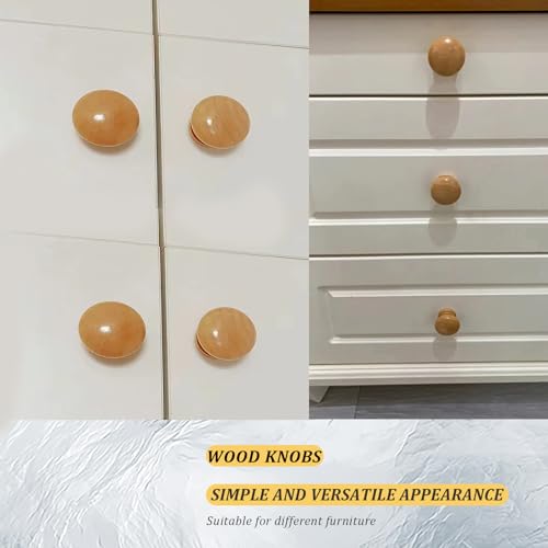 20 Pack Wood Knobs Wooden Dresser Drawer Knobs Round Mushroom Shaped Furniture Pulls - color: Natural Round