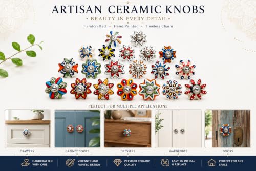 JGARTS Dotted Mix Color Multi Designed Ceramic Cupboard Cabinet Door Knobs Drawer Pulls & Chrome Hardware - Hand Painted Pulls Set of 20 - color: Multicolor 1