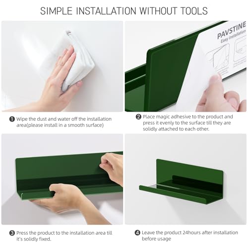 PAVSTINE Adhesive Floating Shelves for Wall No Drilling, 12 Inch Acrylic Self Adhesive Shelves, Stick on Shelves, Dorm Wall Shelf, for Bathroom, Kitchen, Bedroom, Office, Gaming Room, Green - color: Green