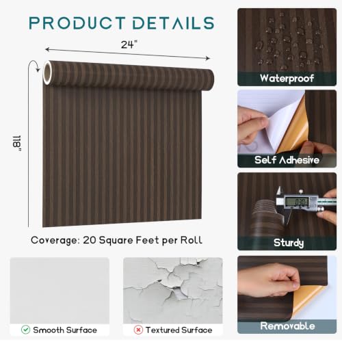 VEELIKE Dark Brown Wood Contact Paper Peel and Stick Striped Wood Wallpaper - color: Dark Brown, size: 24" x 118"
