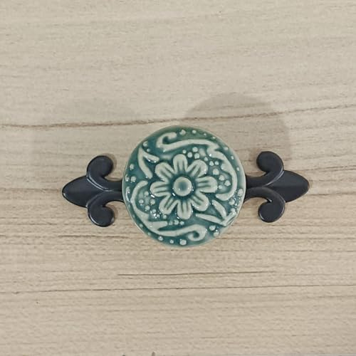 HUAMULAN 10 Pack Ceramic Knobs Cabinet Pulls Handle with Black Backplate - color: Green Knob + Black Base
