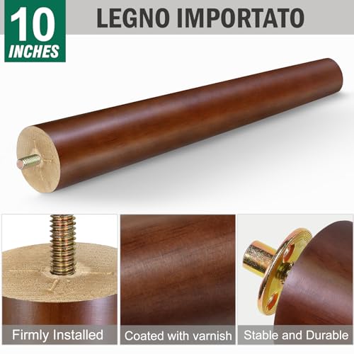 FoDau770 Rubber Wood Legs 10", Straight Taper, 5/16"-18 Thread, Brown, 4pcs - color: Brown, size: 10 Inch - Straight (90°)