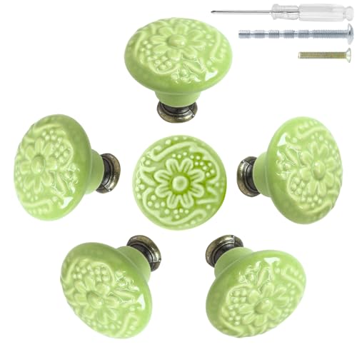 Biaungdo 6 Pcs Grass Green Ceramic Kitchen Cabinet Knobs - color: Grass Green