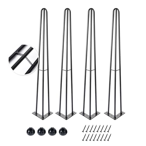 4 Pack 24 Inch Hairpin Table Legs, 3 Rods, Black, 1300 Lbs Load Capacity - size: 24IN