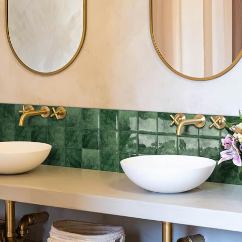 10 Sheet Peel and Stick Backsplash Tile, 12"x12", Green - color: Green