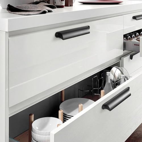 Goo-Ki 6 Pack Matte Black Cabinet Cup Pulls Bin Cup Drawer Pulls Zinc Alloy Kitchen Hardware, 2.52" c-c Modern Black Solid Cabinet Cup Handles - color: Matte Black, size: 2.52 Inches Center-Center