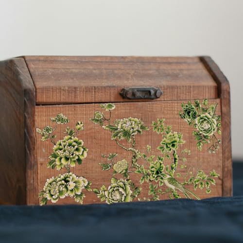OLYCRAFT 3Pcs/Set Green Flowers Rub on Transfers for Furniture and Crafts 6x12 Inch Bird Decor Transfer Stickers Oriental Style Decals with 1pc Scraper for Wooden Home Dresser Wardrobe Decoration - style: Green flower