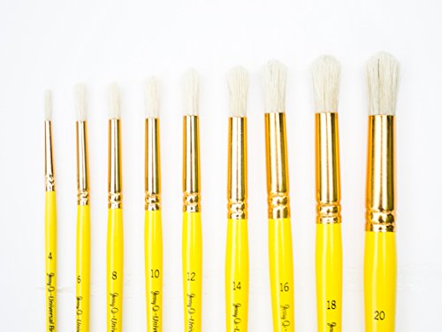 Jerry Q Art 18 pcs Pure Natural Hog Bristle Brush Set for Oil, Acrylic, Tempera. Short Wood Handles JQ181