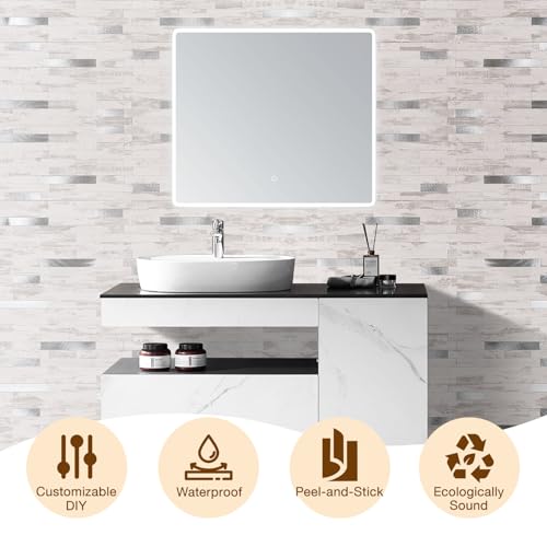 Peel and Stick Backsplash Tile Waterproof Removable PVC Wall Sticker 3D Faux Stone Marble Brick White Accent Panels (Polished Eurasia Silver - Gray, 40 Tiles - 18 sq. ft. (1.68 m²)) - color: Polished Eurasia Silver - Gray, size: 40 Tiles - 18 sq. ft. (1.6