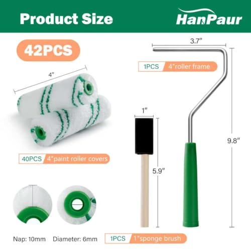 4 Inch Microfiber Paint Roller Kit, 42 Piece, 3/8" Nap - size: 4 Inch Microfiber Paint Roller Kit, 42 Pack