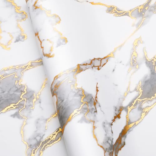 LACHEERY Thick White Marble Contact Paper for Countertops Waterproof Contact Paper Peel and Stick for Cabinets Removable Matte Gold Grey White Marble Wallpaper for Kitchen Bathroom Counter 15.8"x80" - size: 15.8" x 80"