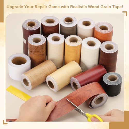 Wood Grain Repair Tape 2" x33', Self Adhesive Realistic Textured Repair Patch Peel and Stick Wood Tape with Scraper for Floor Door Window Furniture Table Gray Oak