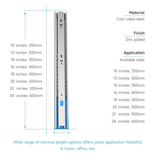 18 Inch 10 Pairs Soft Close Drawer Slides Full Extension Side Mount - size: 18 Inch-10 Pair