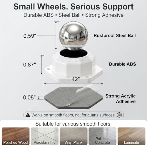 Zerobe Hex Self Adhesive Caster Wheels, Heavy Duty Furniture Movers, 8 Pack - color: White, size: 8pcs