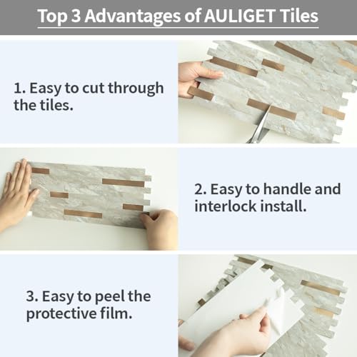 AULIGET 2 Sheets Faux Stone Peel and Stick Backsplash, Light Brown Marble Look PVC Wall Tiles Stick on Backsplash for Kitchen - color: Light Brown, size: 2 Sheets, 6"x12"x0.12"