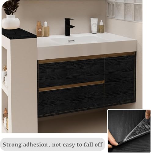 Abyssaly Black Wood Grain Contact Paper Peel and Stick Wallpaper Thicken - color: Black, size: 35.4" x 118"