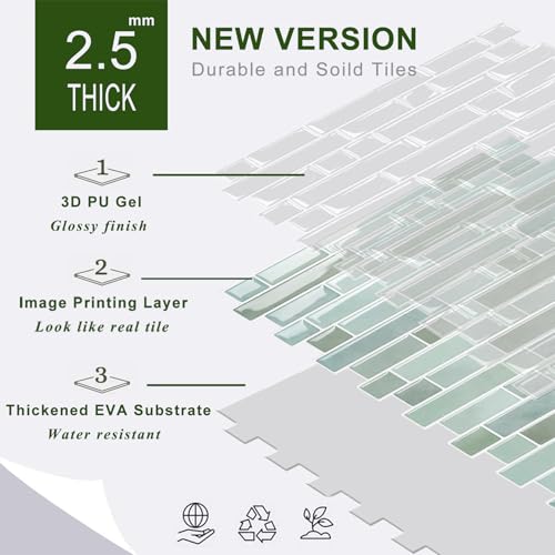 STICKGOO Thicker Peel and Stick Backsplash Tile for Kitchen and Bathroom - color: Solna Green