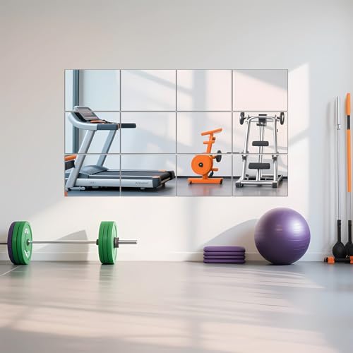 Full Length Mirror Tiles, 16" x 12" x 4PCS Home Gym Mirror for Wall, Glass - size: 16"x12"-4pcs