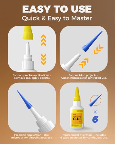 Craft Glue, 40ml Clear Super Glue for Wood, Plastic, Metal, Ceramic, Leather & Paper, Fast Drying Multi-Purpose Repair Art Adhesive for DIY, Model, Scrapbooking, Jewelry with 6 Precision Tips