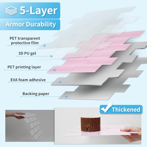 Art3d Seaglass Subway Tile Design Peel and Stick Backsplash, 10-Pack, Pink - color: Pink