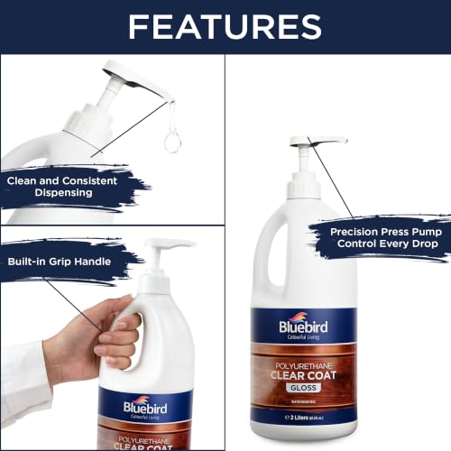 Bluebird Polyurethane Clear Coat for Furniture, Paintings, Water-Based Professional Varnish (Gloss, 67.6 Fl Oz) - color: Gloss, size: 67.6 Fl Oz