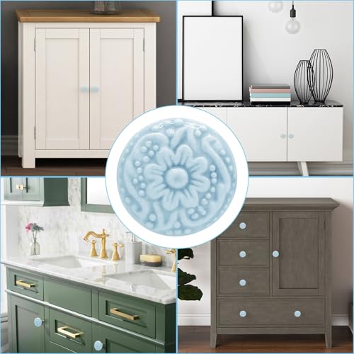 Piutouyar Sky Blue Ceramic Knobs, 34mm / 1.3 Inch, 10Pcs - color: Sky Blue, size: 10 Pieces
