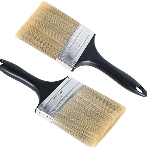 5 Pieces 4 Inch Paint Brushes,Flat Painting Brush Tool with Treated Plastic Handle for Home Furniture DIY Paint,Wood Cabinet,Fences,Deck and Wall Trim - size: 4 inch