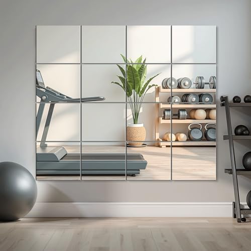 Delma Home Gym Mirror Tiles, 14'' x 12'' Glass Frameless Mirror - size: 14''x12''-16PCS
