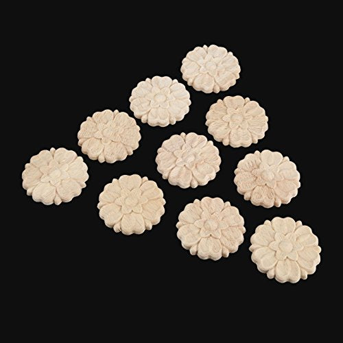 10Pcs Wood Carved Appliques Onlays, Round Carving Decals for Furniture