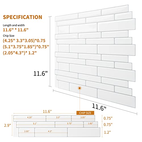 WOWSTAR 10-Sheet White Peel and Stick Backsplash Tiles for Kitchen, Marble Look Stick on Tiles for Kitchen, 12 inches x 12 inches - color: White