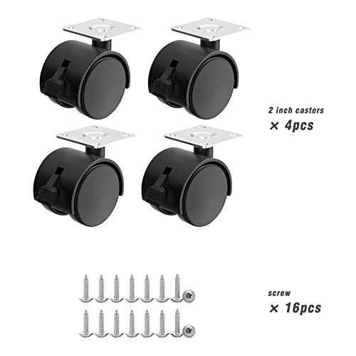 2 inch Casters Set of 4, Plastic Caster Wheels for Furniture, Plate Swivel Castor Wheels with Brakes, for Carts, Furniture, Baby Bed, Kitchen, Cabinet, Table (with Stainless Steel Screws) - style: 2 inch with brake