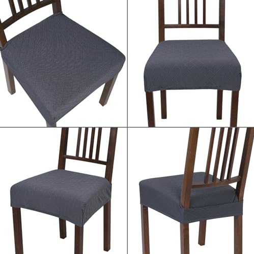 SearchI Dining Chair Seat Covers, Rear Covered(Check Jacquard Grey, 4pcs) - color: Check Jacquard Grey