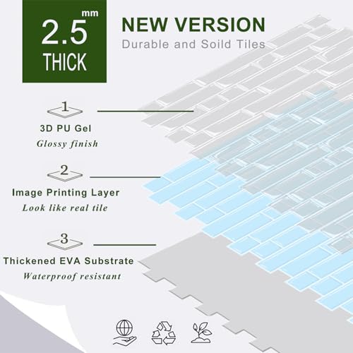 STICKGOO Thicker Peel and Stick Backsplash Tile for Kitchen and Bathroom - color: Sky Blue