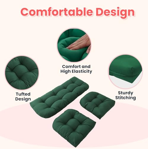 Wicker Chair Cushions 3 Piece Set, Waterproof Outdoor Cushion for Patio Furniture, Loveseat and U-Shaped Wicker Furniture Cushions, Green - color: Green