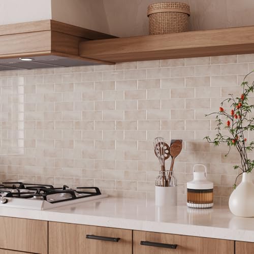 VaryPaper 10 Sheets Pale Pink Beige Subway Tile Peel and Stick Backsplash for Kitchen Bathroom Waterproof Self Adhesive Vinyl Back Splash Stick on Tiles Removable Backsplash for Renters RV 12''x12'' - size: 10 Sheets