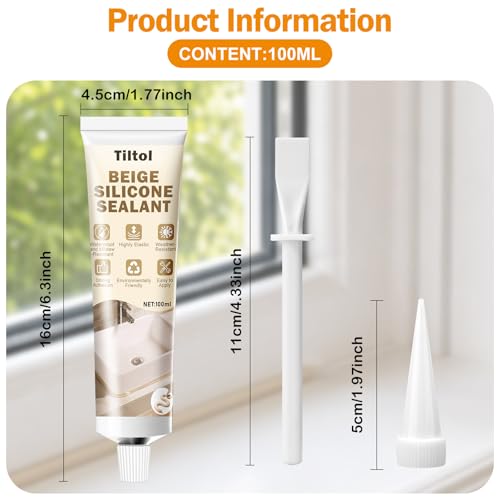 Beige Silicone Caulk Sealant - Sealant for Filling and Repairing Gaps in Sinks, Bathtubs, Shower Stalls, Toilet Bases, and Tile Joints - color: Beige