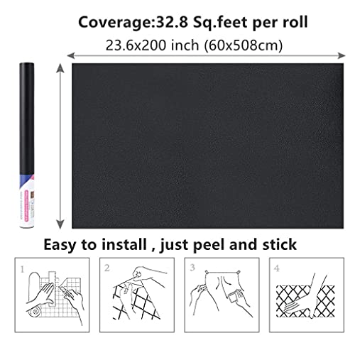 Arthome 23.6"x200" Black Wallpaper Peel and Stick Contact Paper,Matte Black Wallpapers Self-Adhesive Removable Vinyl Wallpaper Waterproof Oil Proof Contact Paper for Cabinet Countertop Wall Covering - color: Black Matte, size: 23.6" x 200"