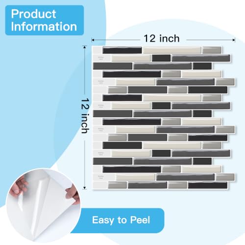 Art3d Linear Subway Design Peel and Stick Backsplash, 20-Pack, Black & Gray - color: Black & Gray