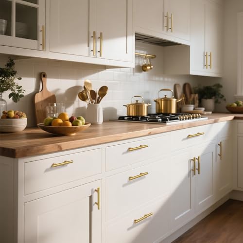 Gobrico 5 Pack Gold Kitchen Cabinet Handles 3" Hole Centers(76mm) Dresser Drawer Pulls Gold Cabinet Handles for Modern Bedroom Bathroom Cabinet Pulls Brushed Brass - color: Gold, size: 3 Inch Hole Center