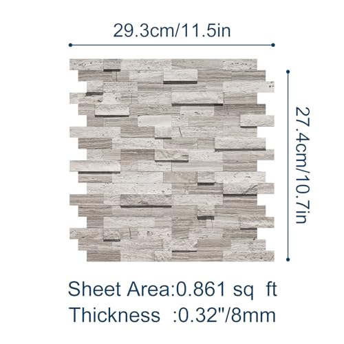 5-Sheet 3D Natural Stone Mosaic Tiles, 12"x11" Peel and Stick Backsplash, Mixed Gray Self Adhesive Wall Tiles for Kitchen Bathroom Fireplace - color: Mixed Gray