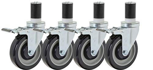 5" Food Prep Table Casters with Total Locking Brakes for 1-1/2" ID Tubing, Set of 4 - size: 5x1-1/4"